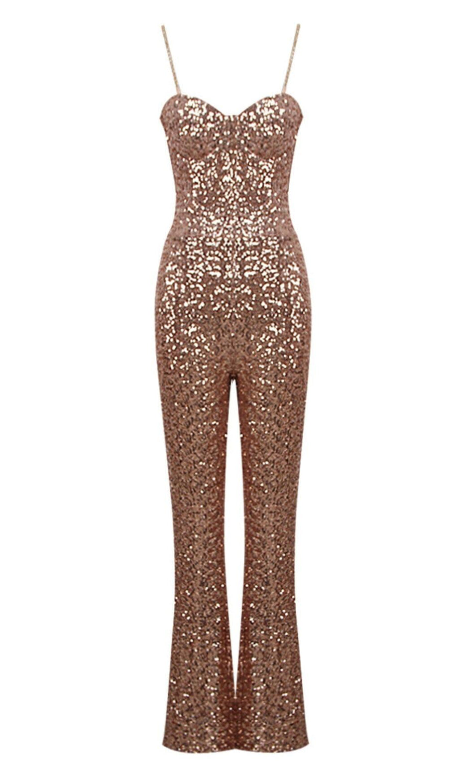 GLITTER STRAPPY JUMPSUIT IN GOLD