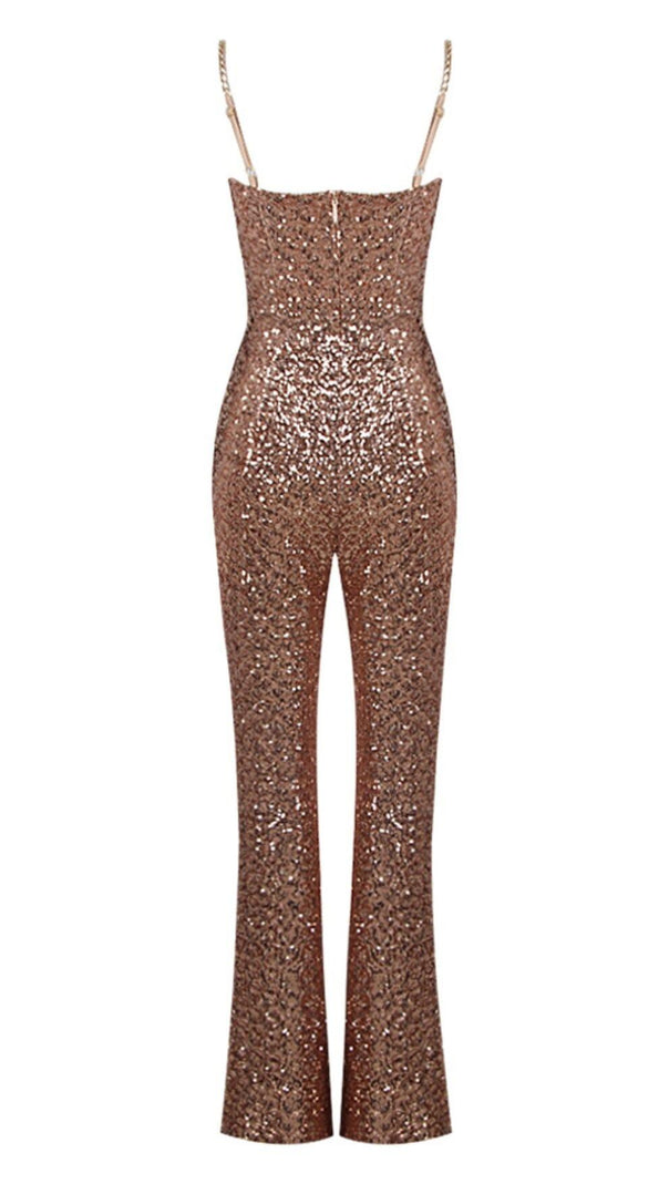 AIIZIE GLITTER STRAPPY JUMPSUIT IN GOLD - product image