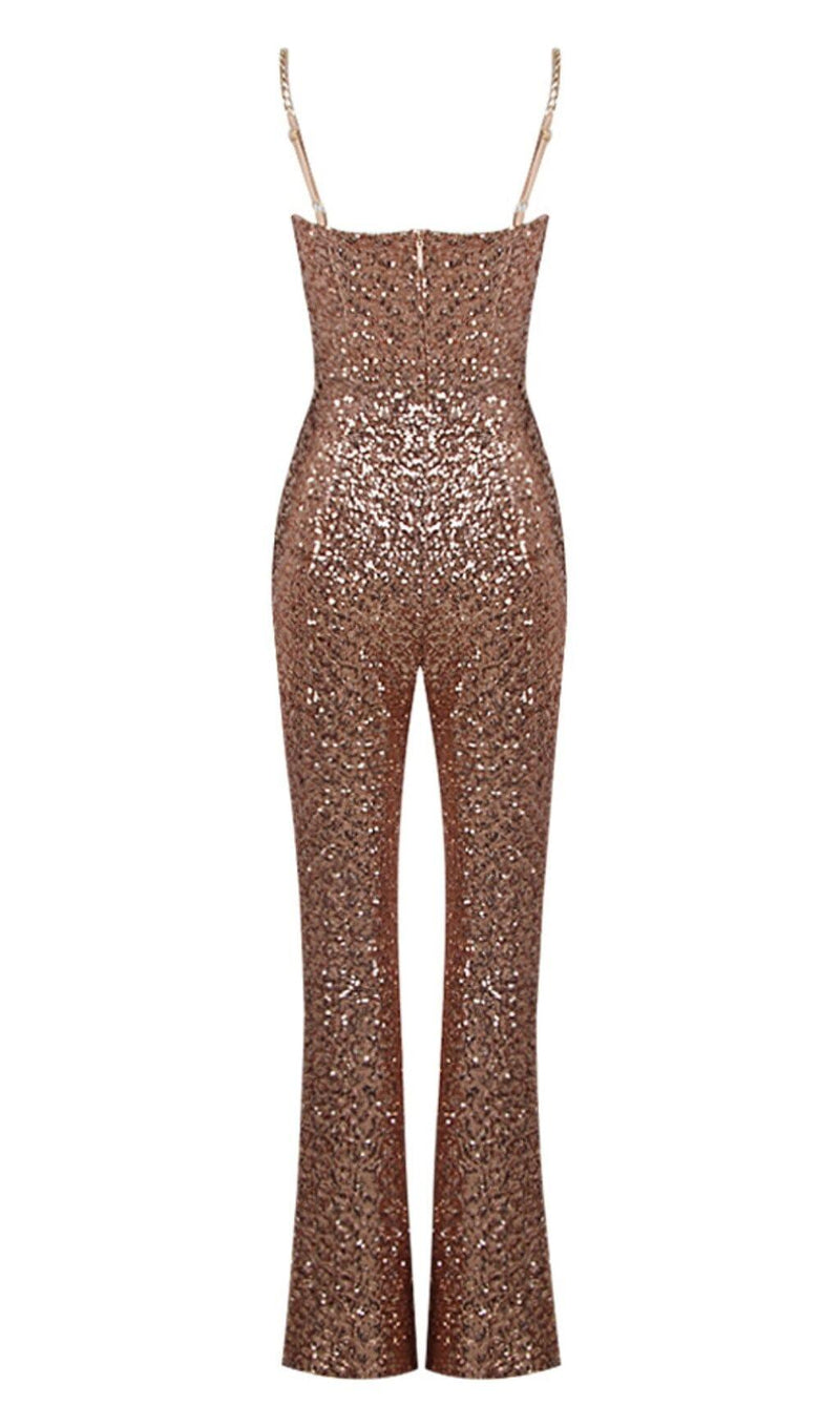 GLITTER STRAPPY JUMPSUIT IN GOLD