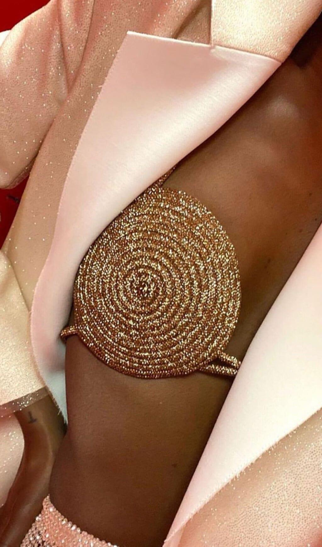 REGGISENO IN SETA CON STRASS IN ORO