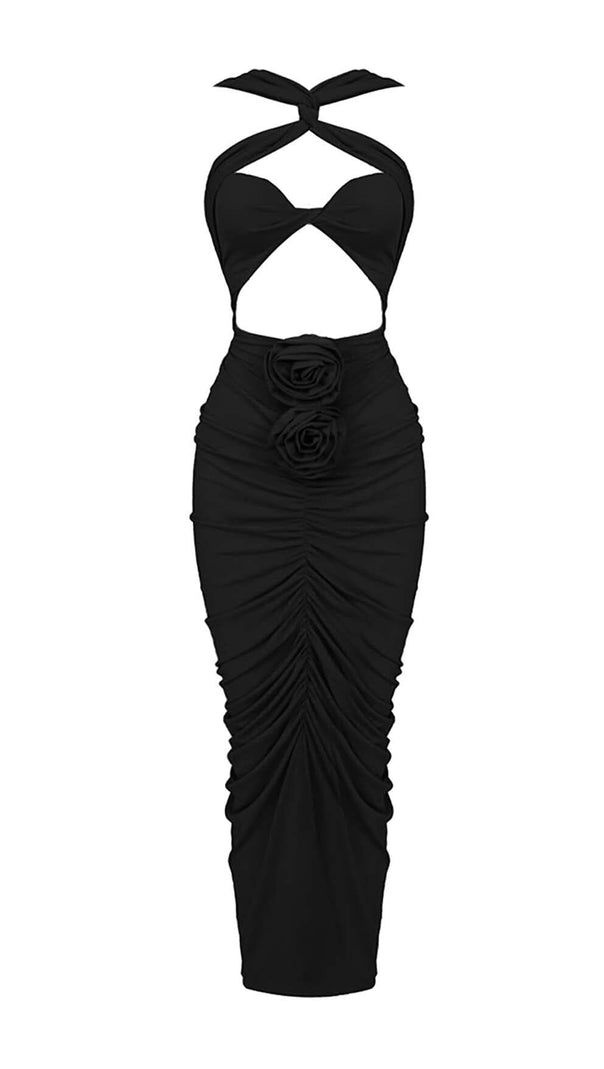 AIIZIE HALTER CUT OUT MAXI DRESS IN BLACK - product image