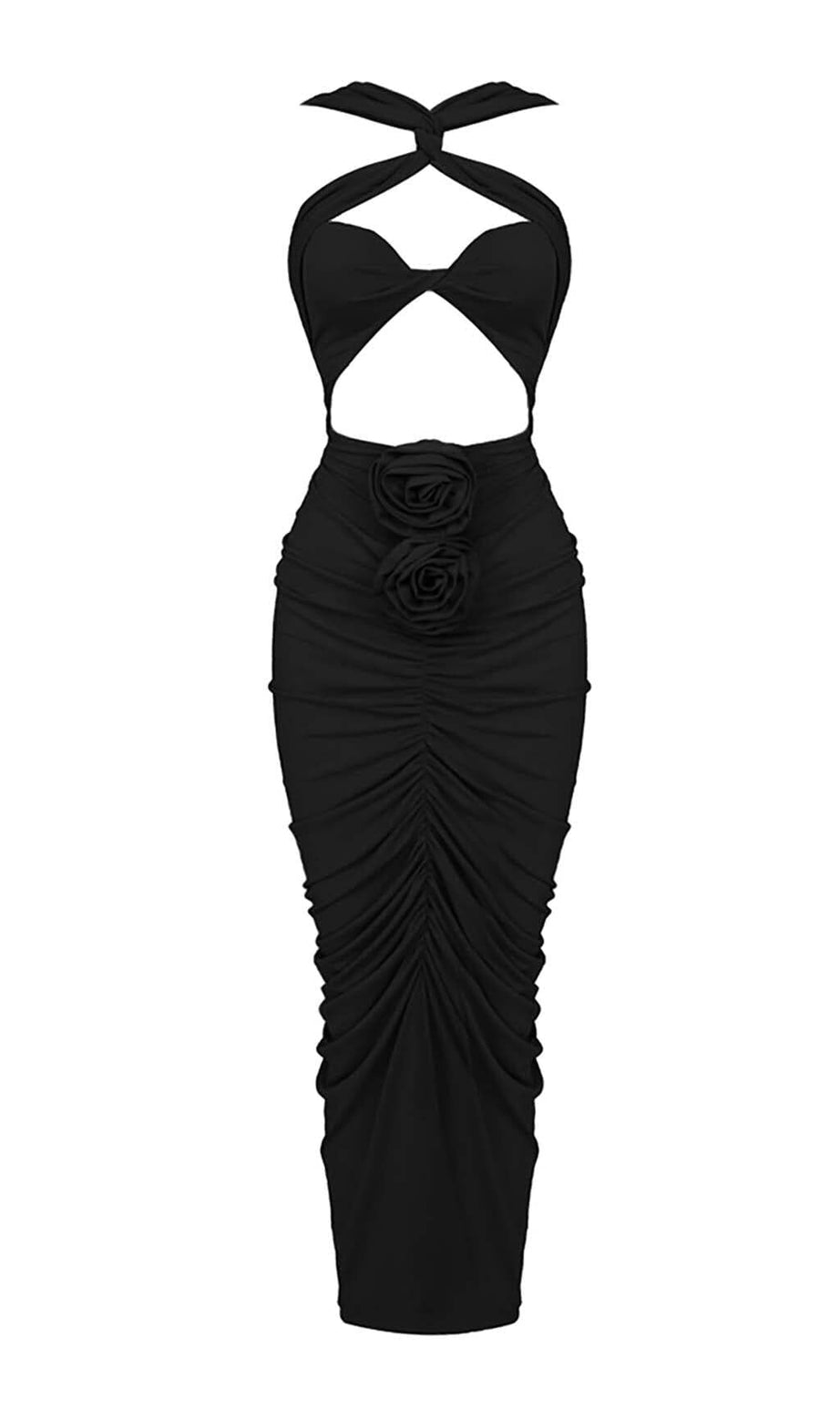 HALTER CUT OUT MAXI DRESS IN BLACK