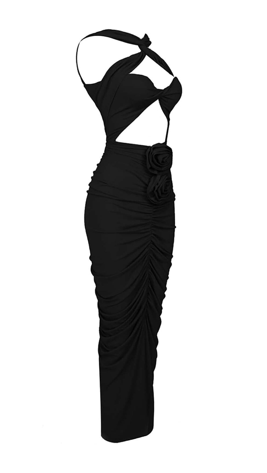 HALTER CUT OUT MAXI DRESS IN BLACK