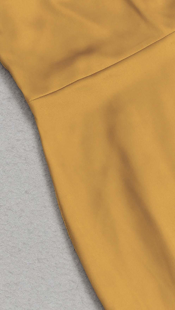 AIIZIE HALTER LACE SATIN MAXI DRESS IN MUSTARD - product image