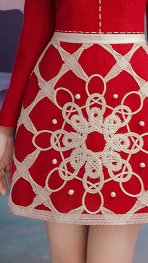 AIIZIE STAND COLLAR LONG SLEEVE HIGH WAIST PATCHWORK EMBROIDERY MINI DRESS - product image