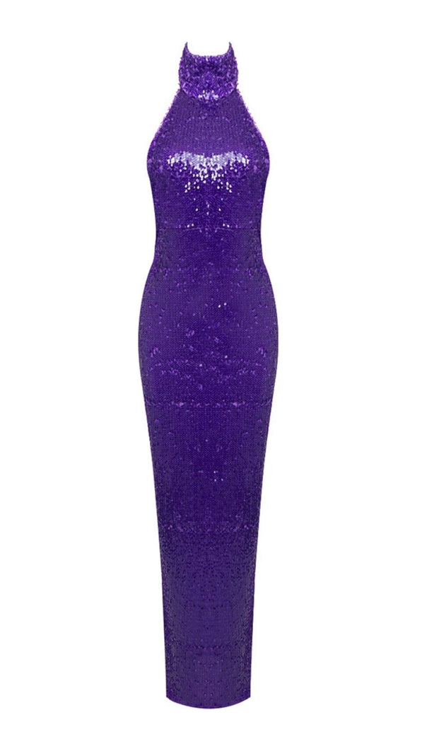AIIZIE HALTER NECK SEQUIN MIDI DRESS IN PURPLE - product image