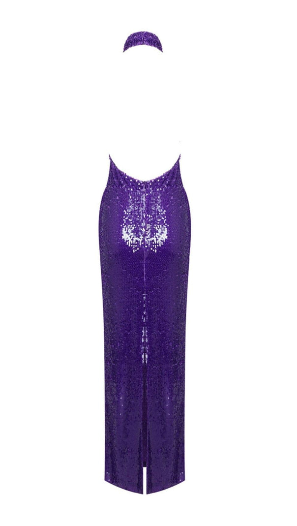 AIIZIE HALTER NECK SEQUIN MIDI DRESS IN PURPLE - product image