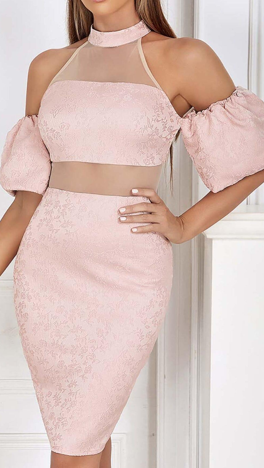 HALTER PUFF MINI DRESS IN PINK