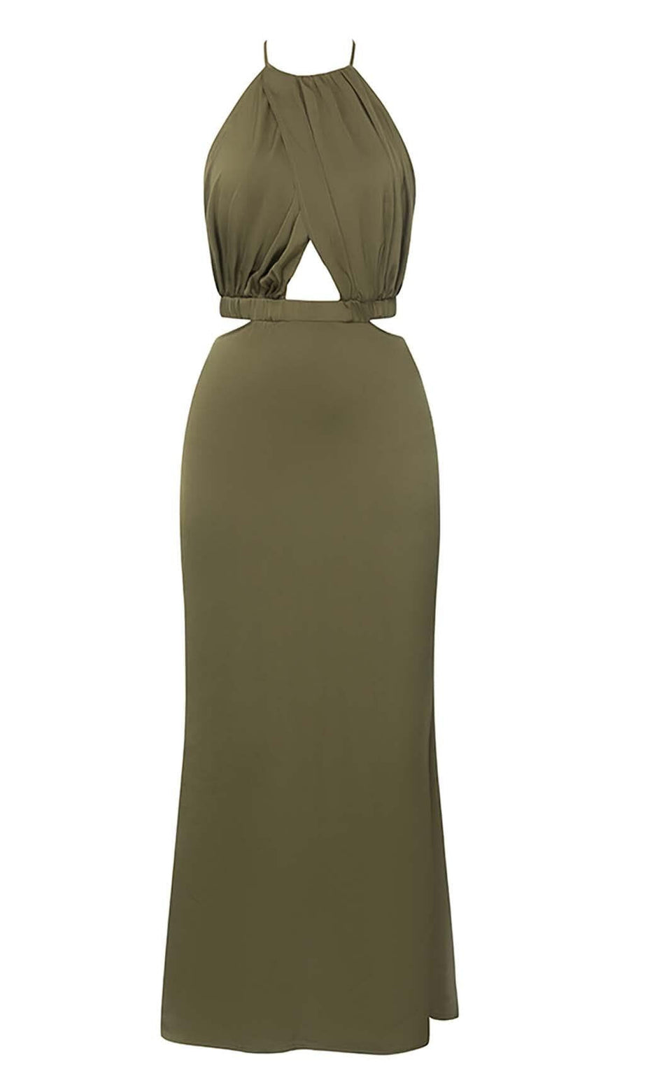 Neckholder-Satin-Midikleid in Dark Forest