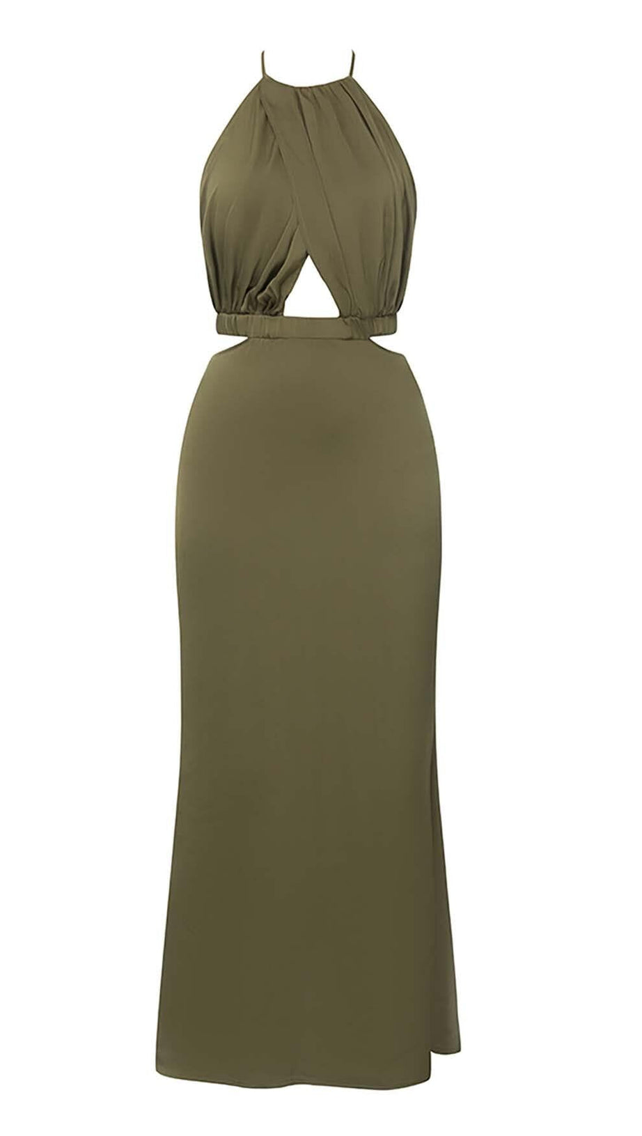 Neckholder-Satin-Midikleid in Dark Forest