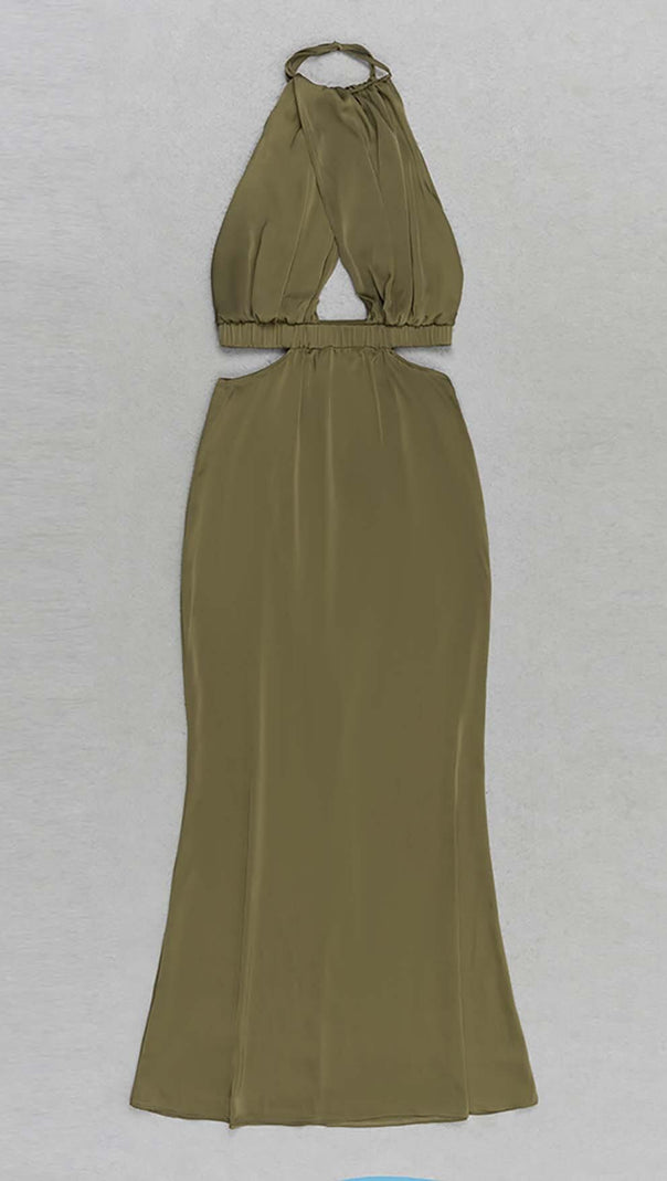 AIIZIE HALTER SATIN MIDI DRESS IN DARK FOREST - product image