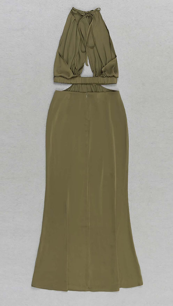 AIIZIE HALTER SATIN MIDI DRESS IN DARK FOREST - product image