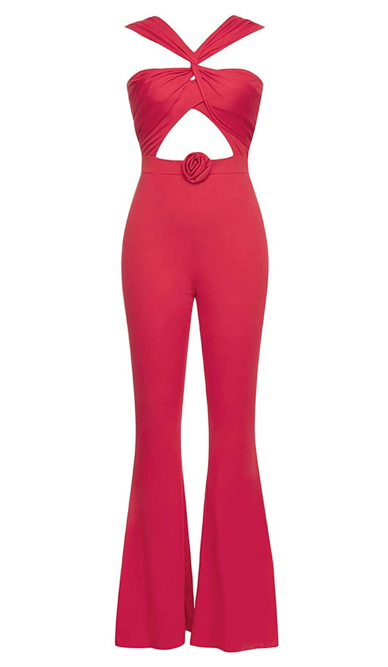 HALTER SLEEVELESS JUMPSUIT IN RED