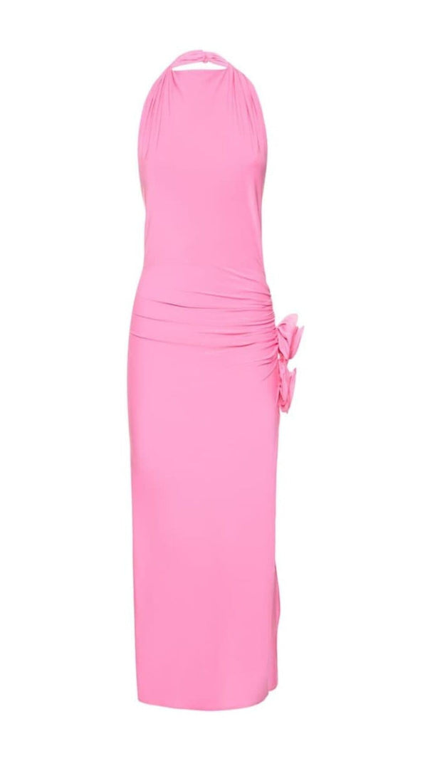 AIIZIE HALTERNECK DRAPED APPLIQUÉD STRETCH-JERSEY MIDI DRESS - product image