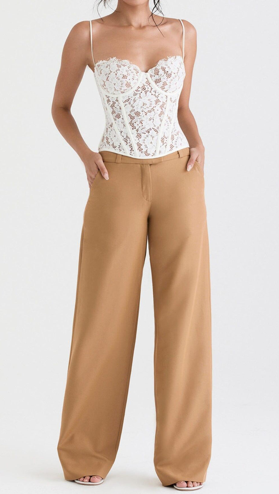 MILA ELFENBEINFARBENES BÜGEL-KORSETTOP AUS SPITZE