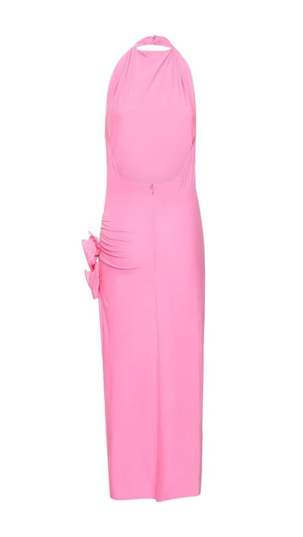 AIIZIE HALTERNECK DRAPED APPLIQUÉD STRETCH-JERSEY MIDI DRESS - product image