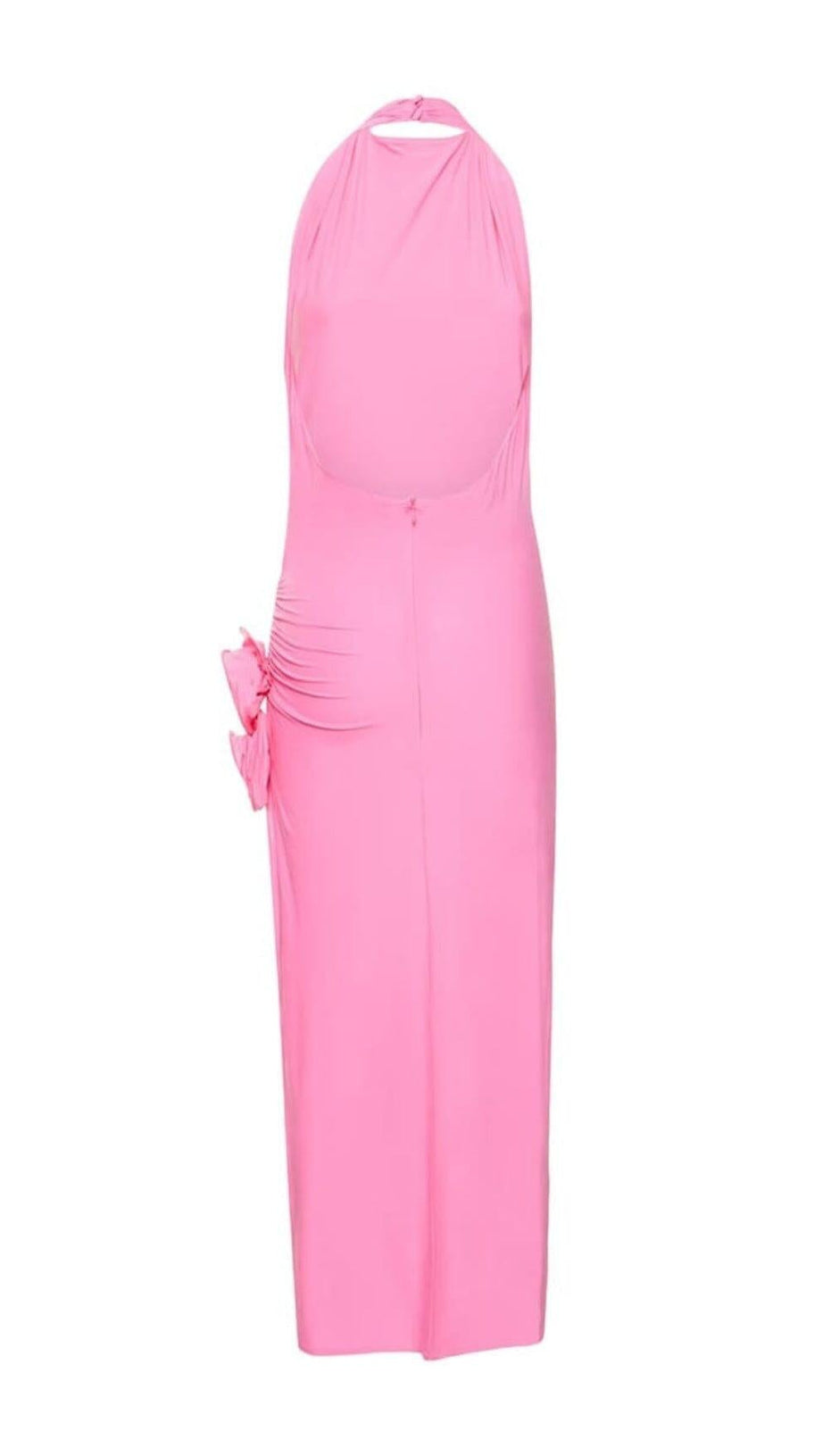 HALTERNECK DRAPED APPLIQUÉD STRETCH-JERSEY MIDI DRESS