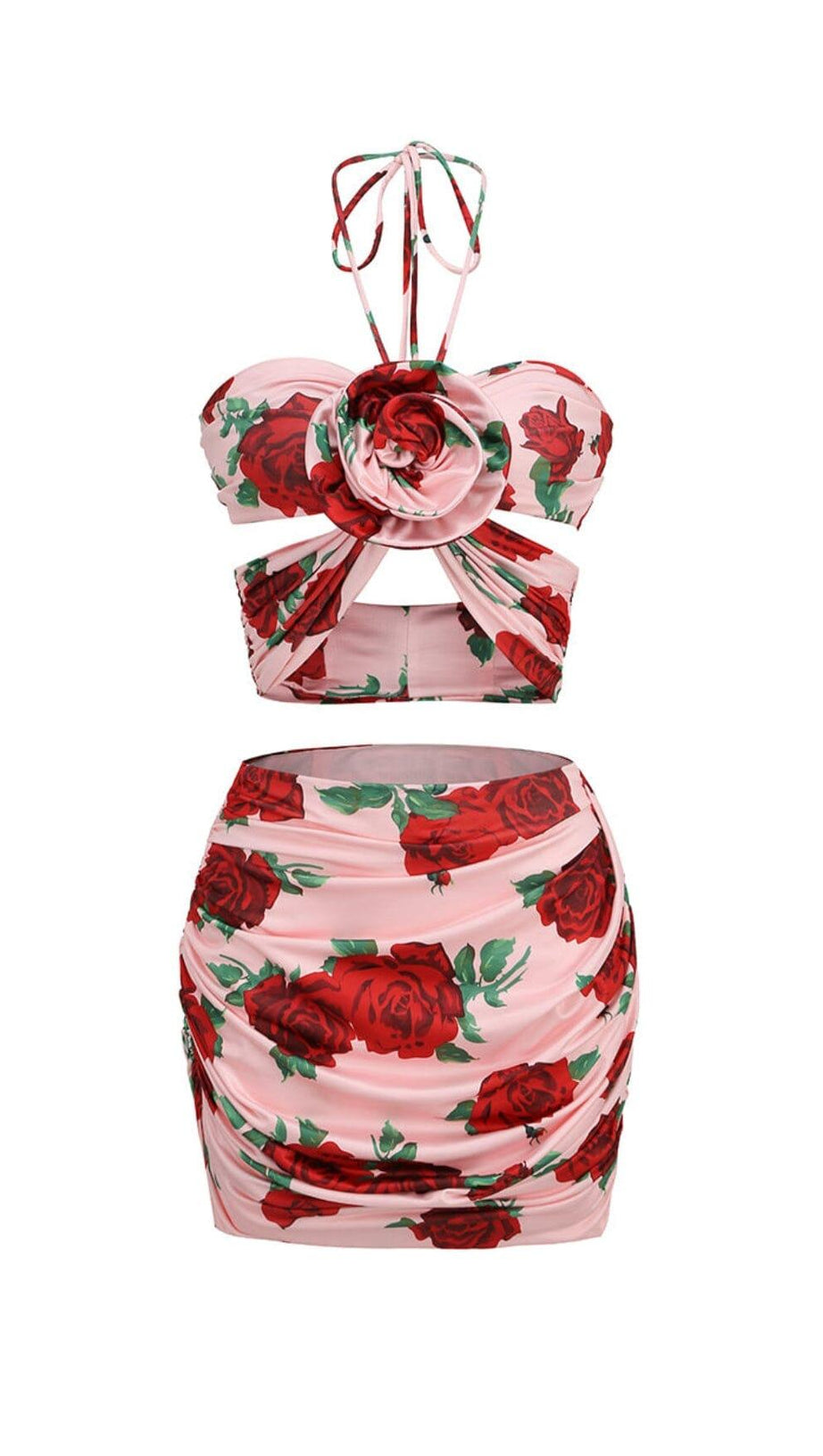HALTERNECK ROSE PRINTED SKIRT SET