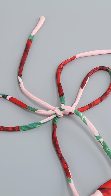 HALTERNECK ROSE PRINTED SKIRT SET