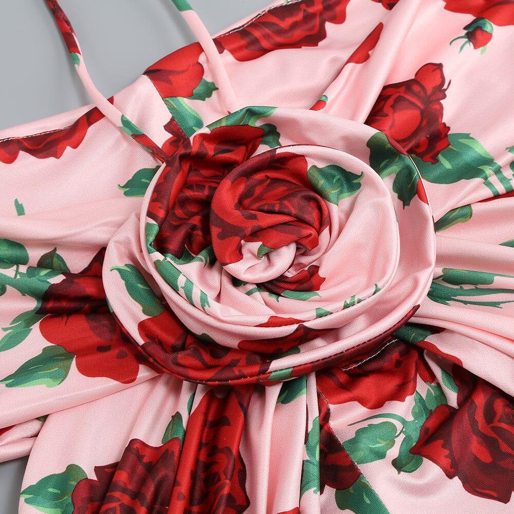 Halterneck Rose Printed Skirt Set