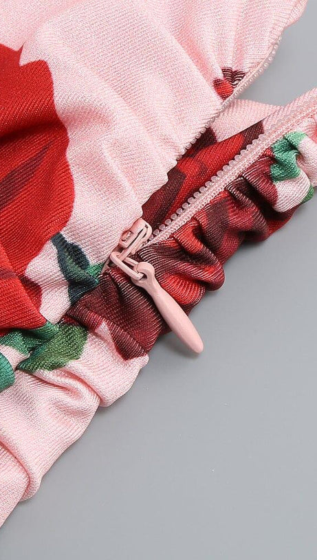 HALTERNECK ROSE PRINTED SKIRT SET