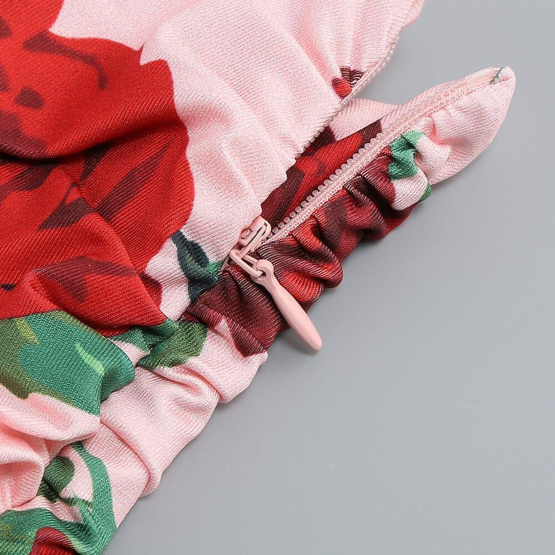 HALTERNECK ROSE PRINTED SKIRT SET