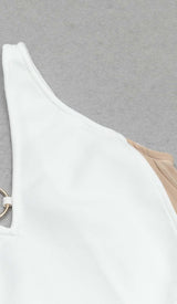 HALTERNECK STRAP DETAIL MIDI DRESS IN WHITE