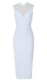 HIGH NECK MESH MIDI DRESS IN LIGHT BLUE