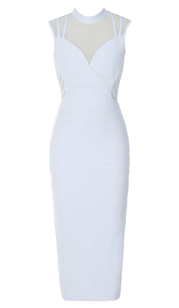 HIGH NECK MESH MIDI DRESS IN LIGHT BLUE