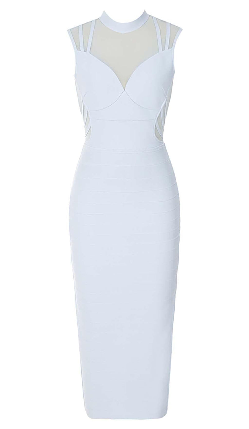 HIGH NECK MESH MIDI DRESS IN LIGHT BLUE