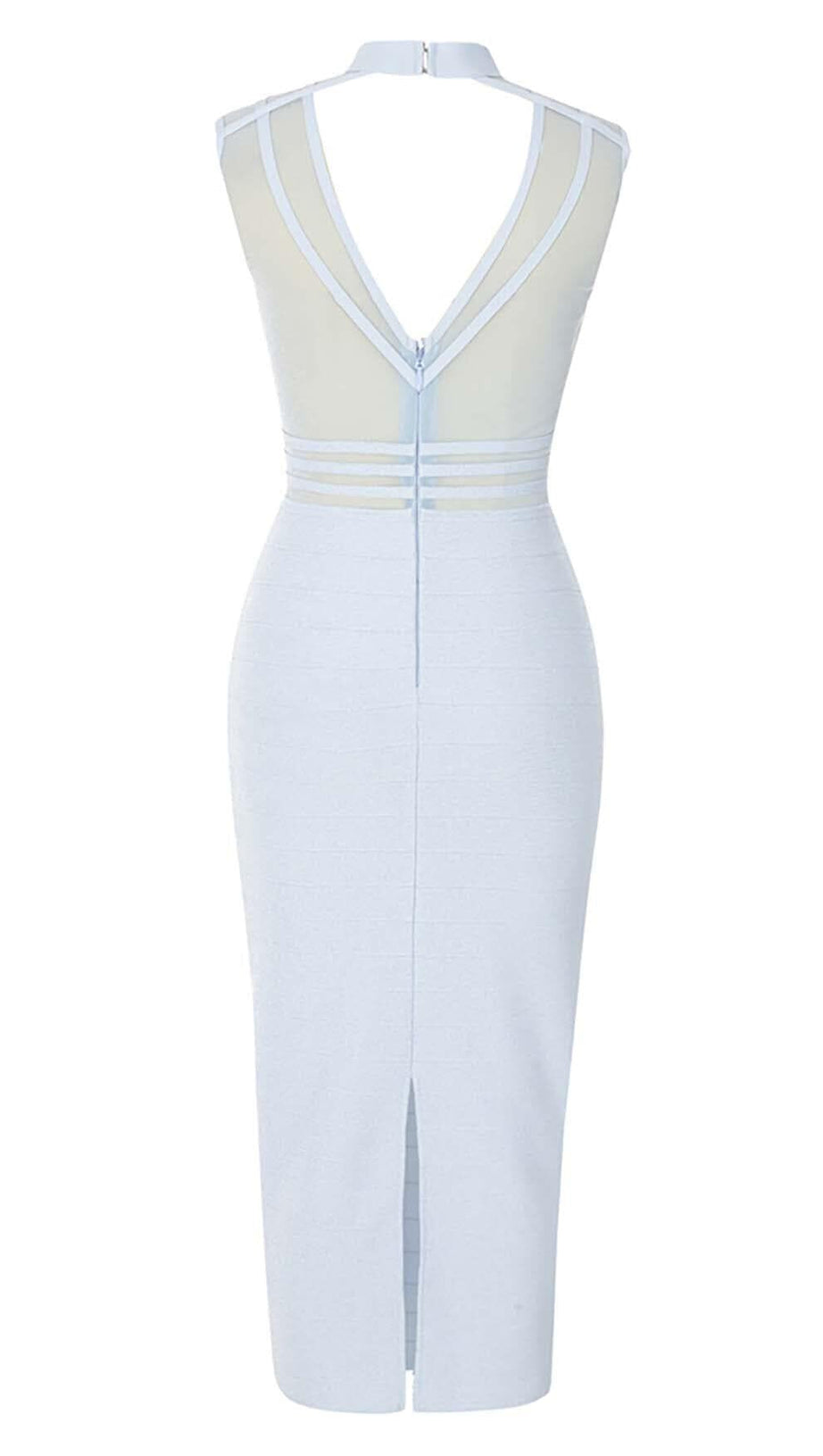 HIGH NECK MESH MIDI DRESS IN LIGHT BLUE