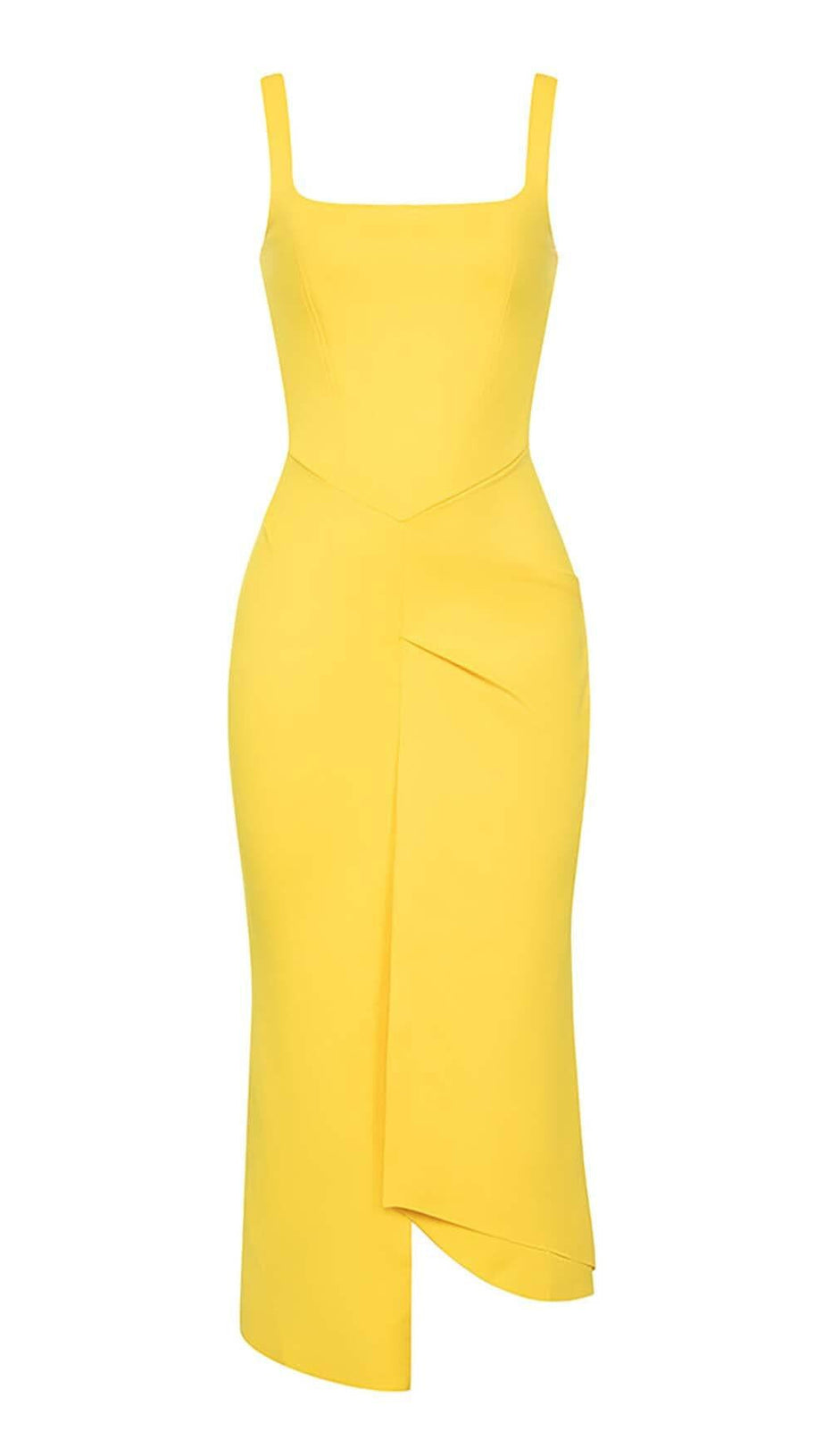 ABITO MIDI CON FASCIA AVVOLGENTE E BENDAGGIO GIALLO
