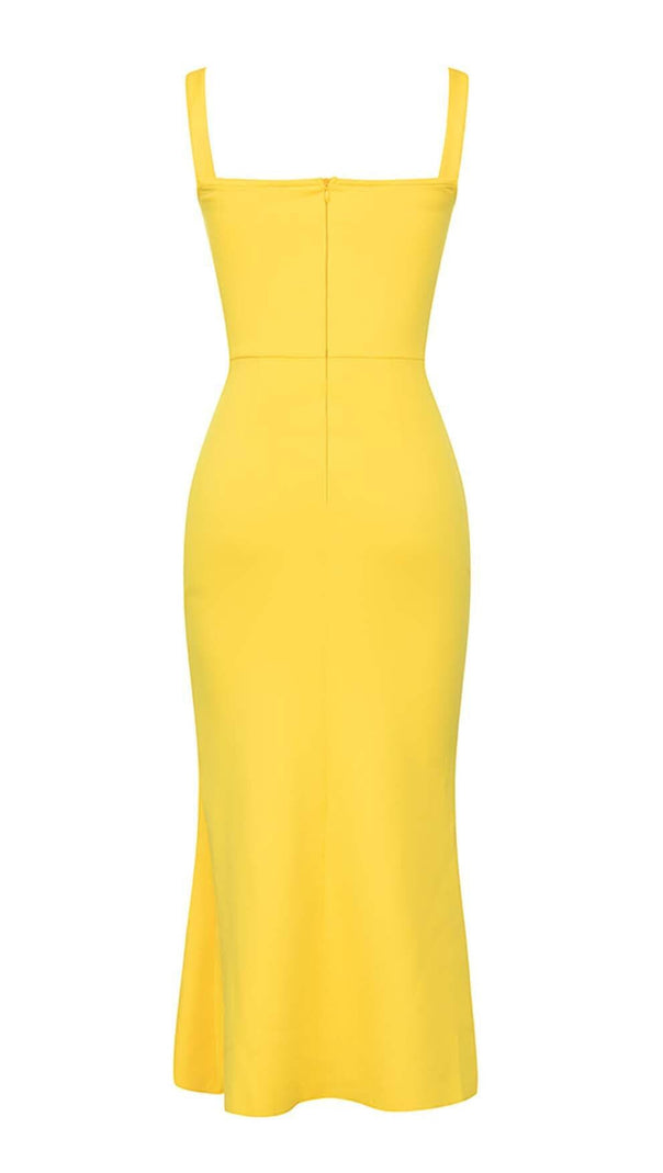 AIIZIE HIP WRAP BANDAGE MIDI DRESS IN YELLOW - product image