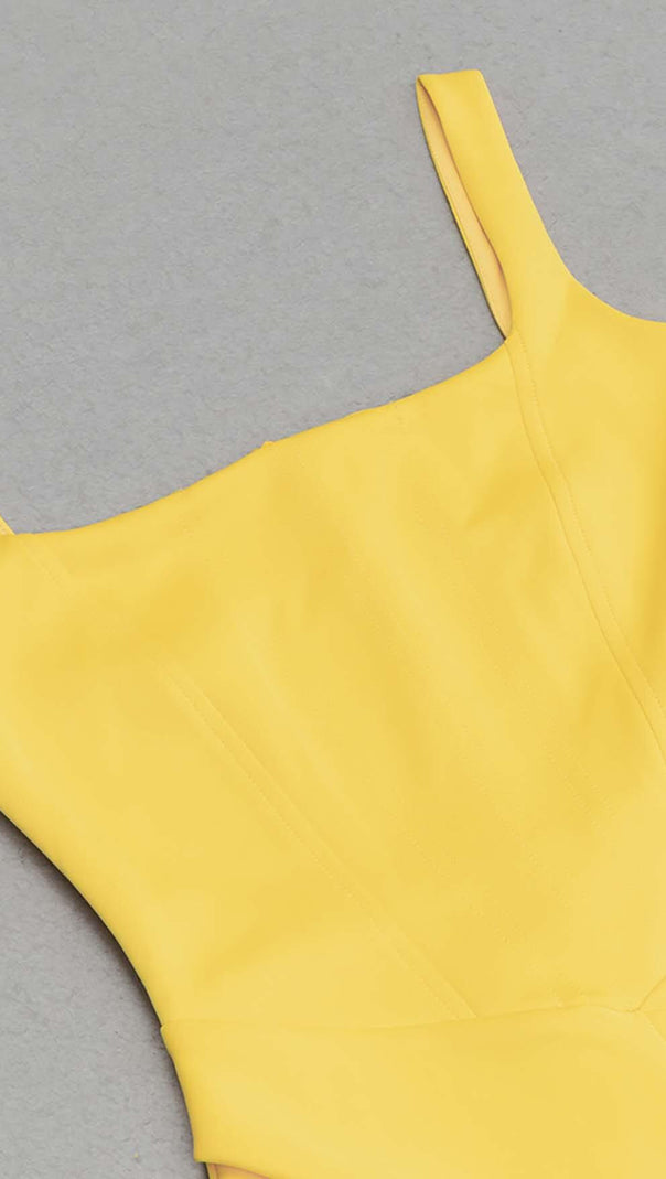 AIIZIE HIP WRAP BANDAGE MIDI DRESS IN YELLOW - product image
