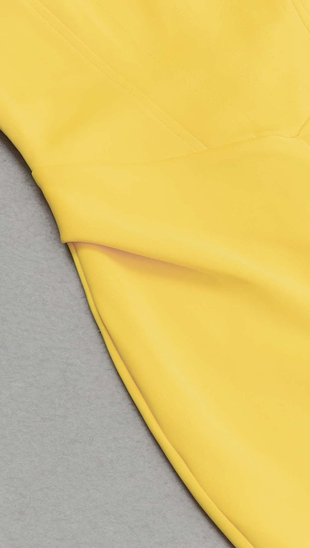 AIIZIE HIP WRAP BANDAGE MIDI DRESS IN YELLOW - product image