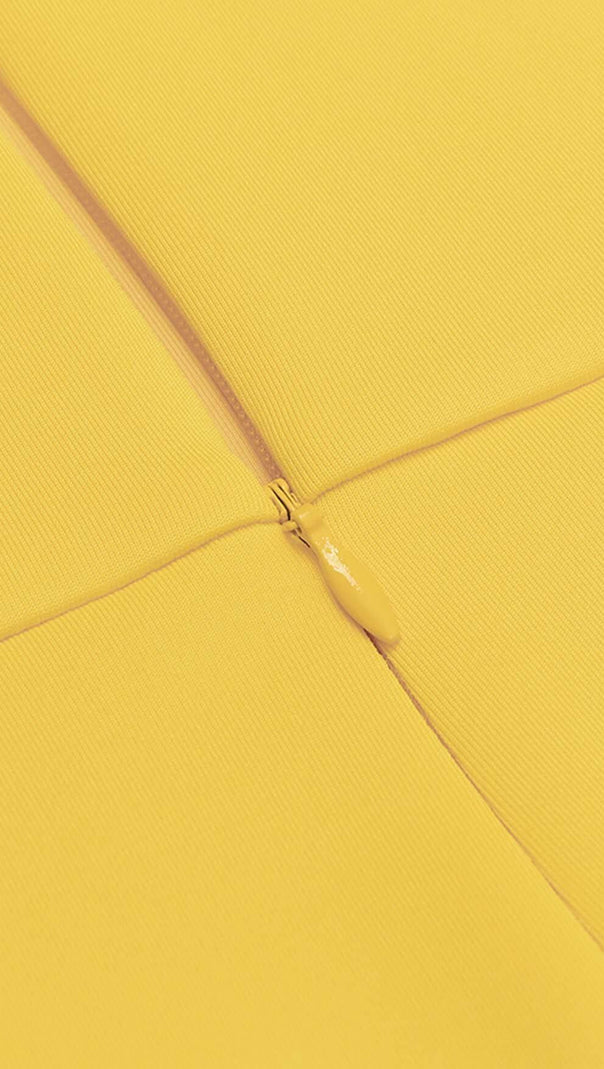 ABITO MIDI CON FASCIA AVVOLGENTE E BENDAGGIO GIALLO