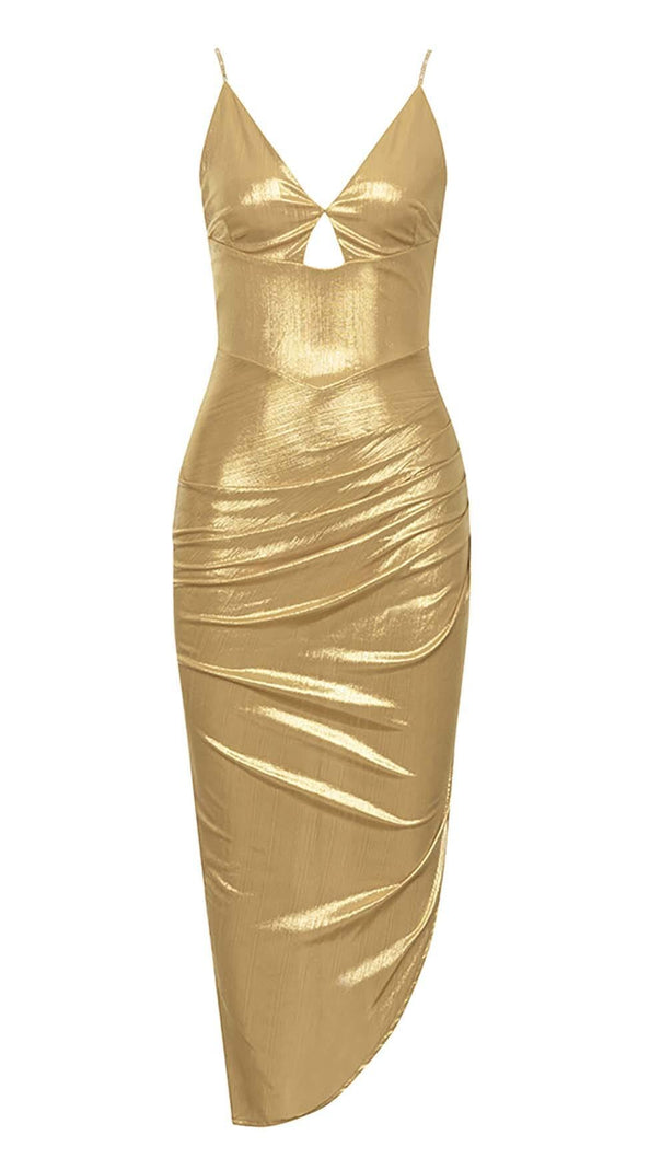 AIIZIE HIP WRAP SLIT MIDI DRESS IN GOLD - product image