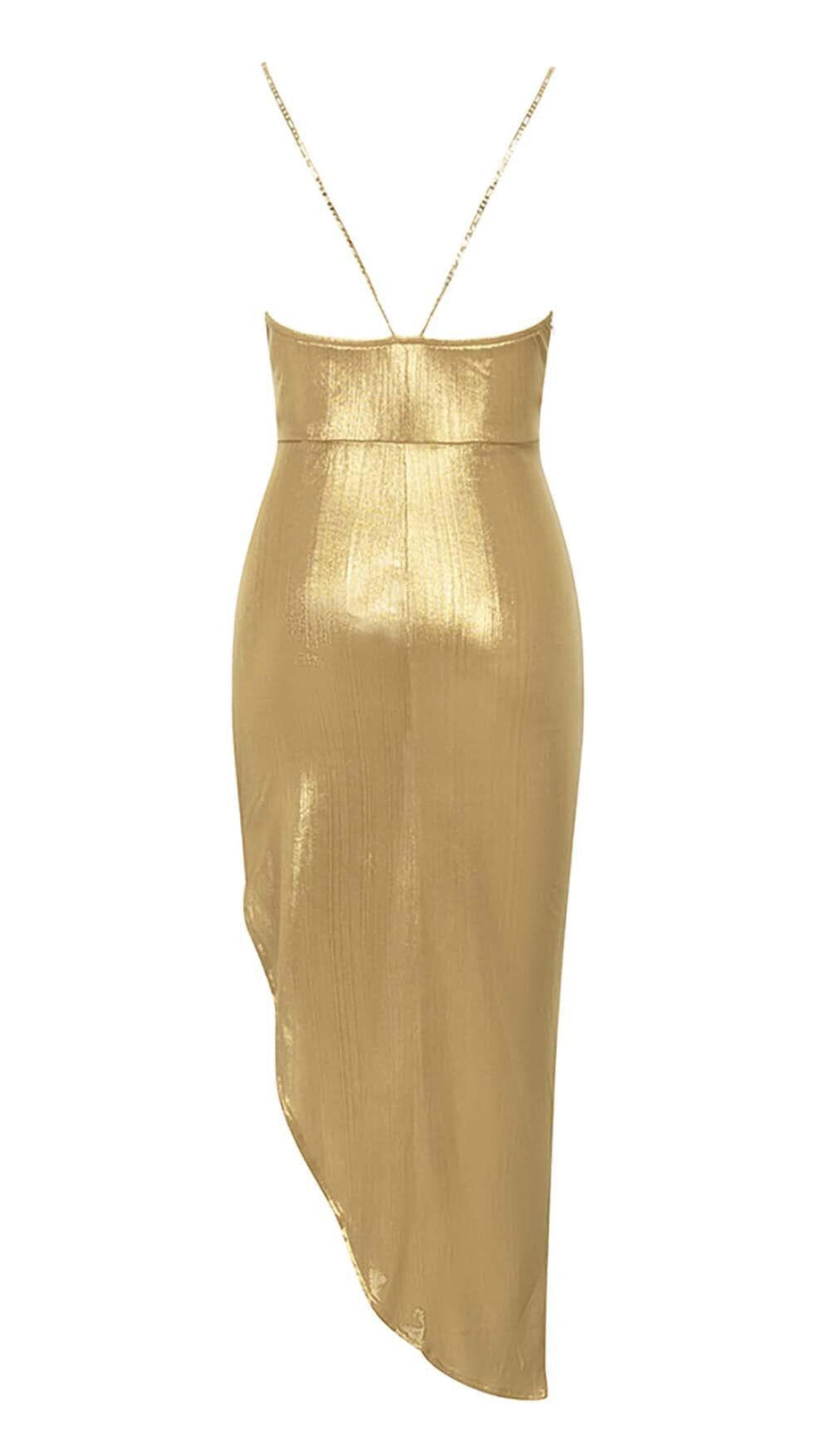HÜFTWICKEL-MIDIKLEID MIT SCHLITZ IN GOLD