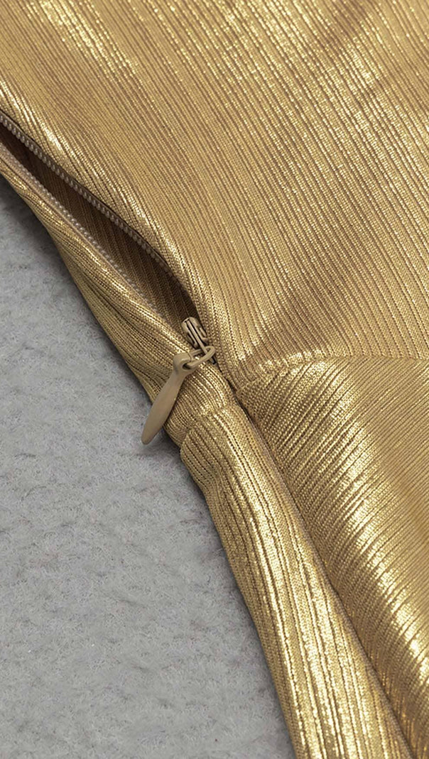 AIIZIE HIP WRAP SLIT MIDI DRESS IN GOLD - product image