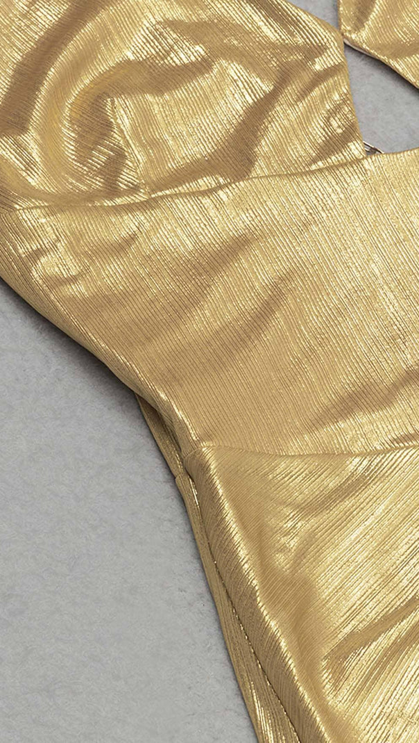 AIIZIE HIP WRAP SLIT MIDI DRESS IN GOLD - product image