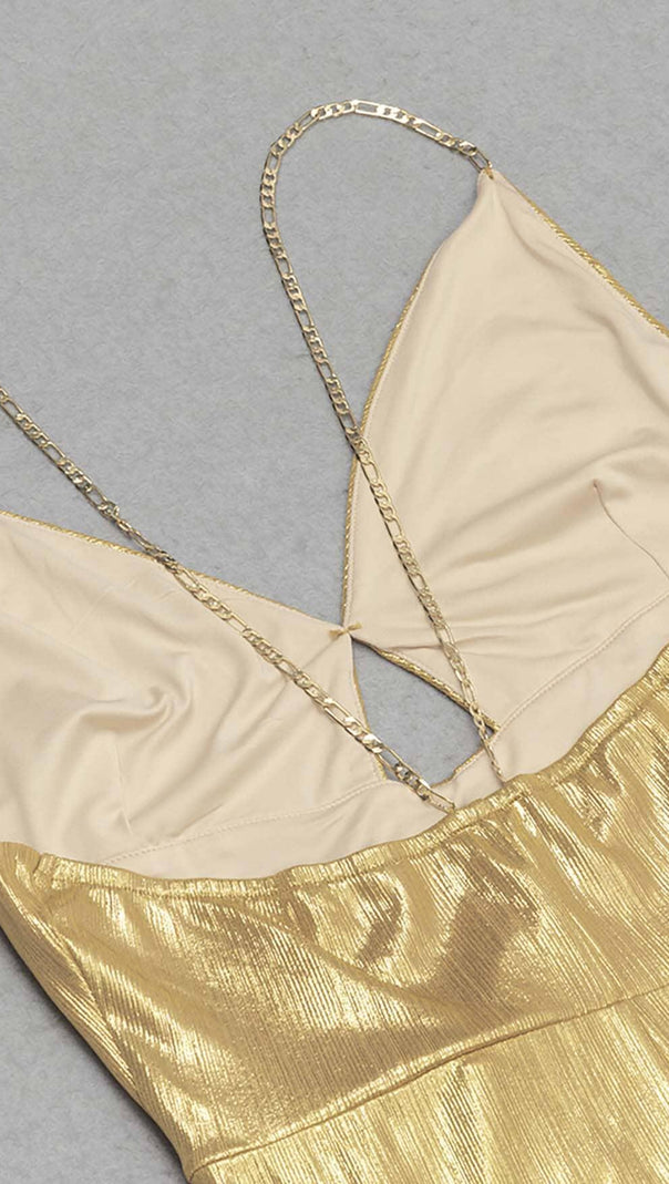 AIIZIE HIP WRAP SLIT MIDI DRESS IN GOLD - product image