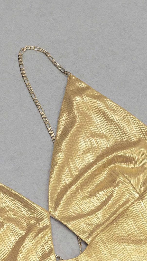 AIIZIE HIP WRAP SLIT MIDI DRESS IN GOLD - product image