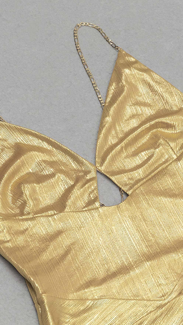 ABITO MIDI CON SPACCO E FIANCHI IN ORO