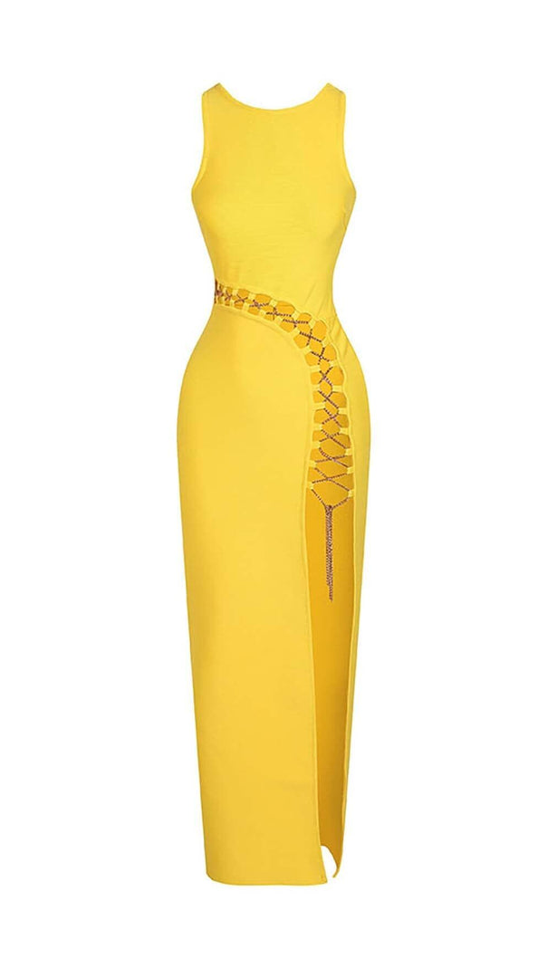AIIZIE HOLLOW HIGH SPLIT MAXI DRESS IN YELLOW - product image