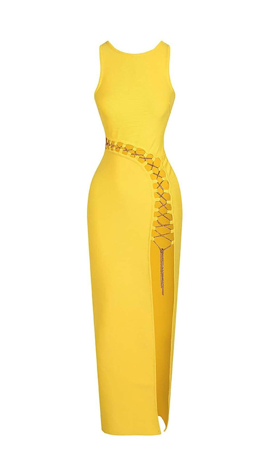 HOHL HOCH GESPLITTETES MAXIKLEID IN GELB
