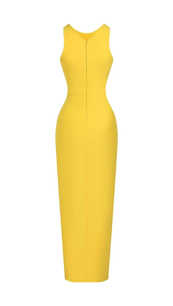 AIIZIE HOLLOW HIGH SPLIT MAXI DRESS IN YELLOW - product image