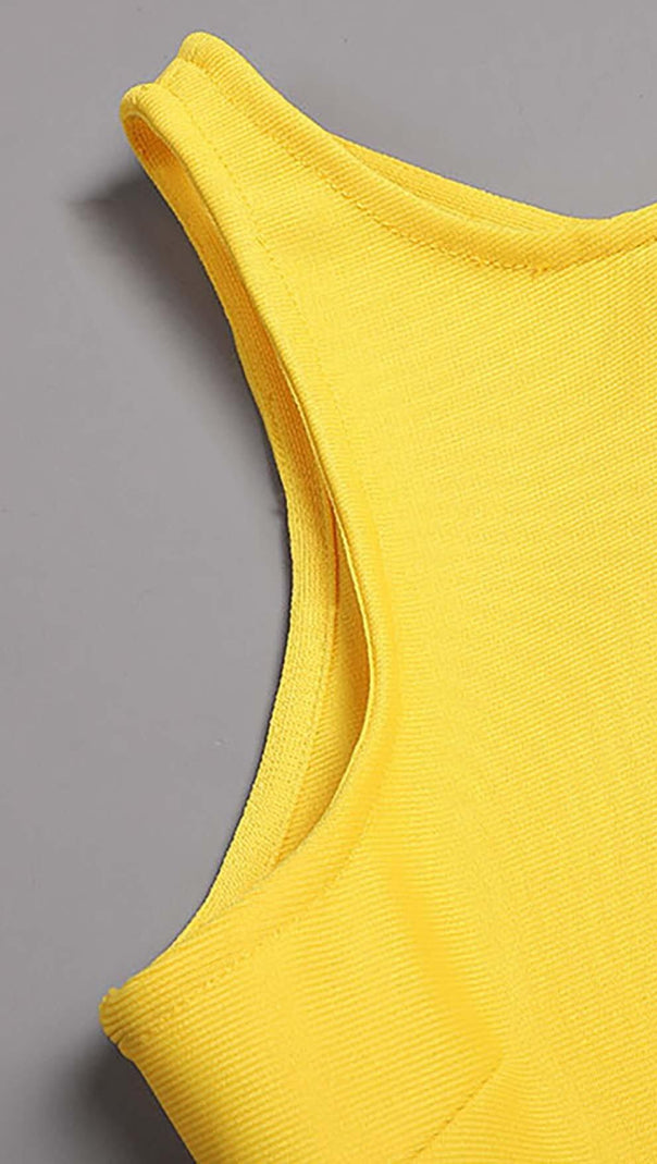 AIIZIE HOLLOW HIGH SPLIT MAXI DRESS IN YELLOW - product image