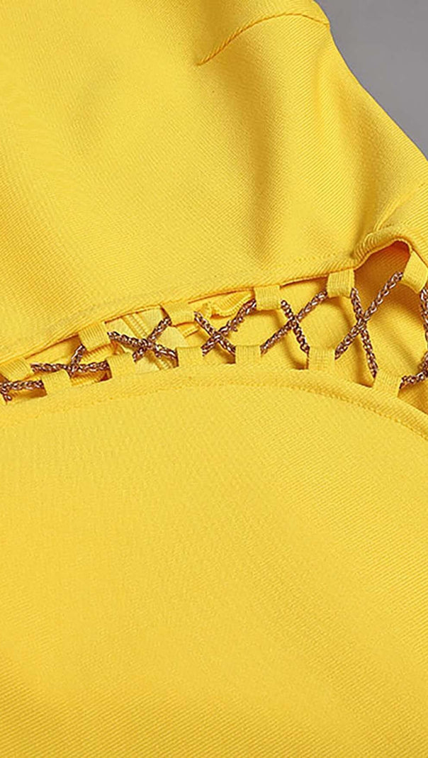 AIIZIE HOLLOW HIGH SPLIT MAXI DRESS IN YELLOW - product image