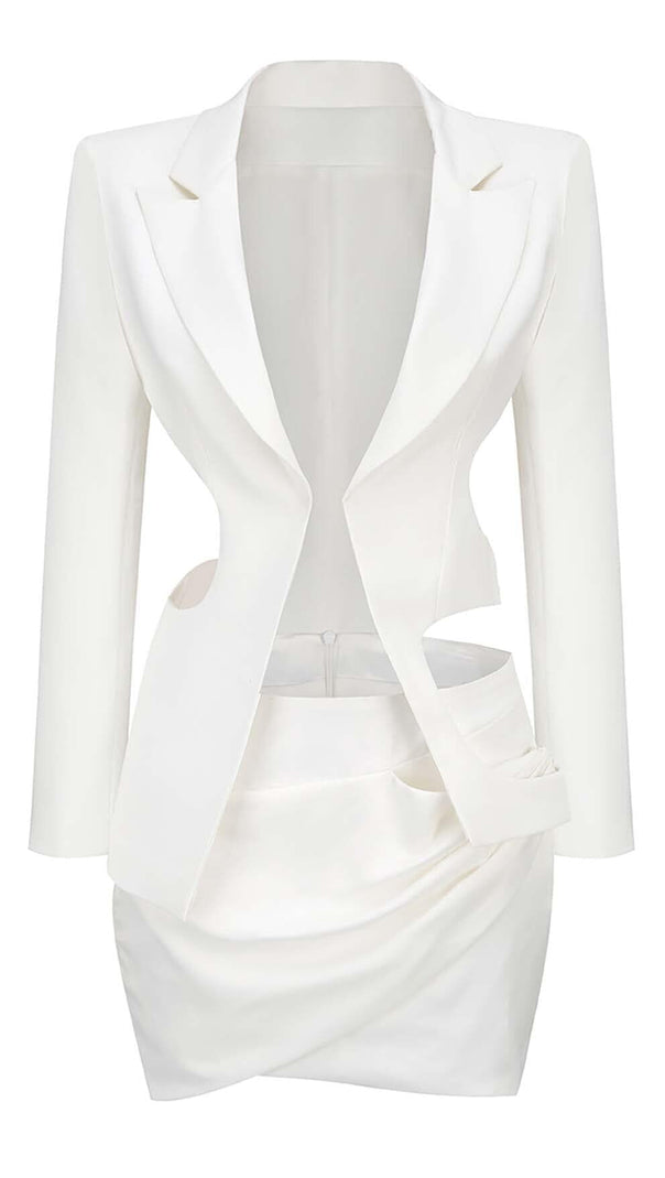 AIIZIE HOLLOW OUT LONG SLEEVE JACKET TOP AND SHORT SKIRT - product image