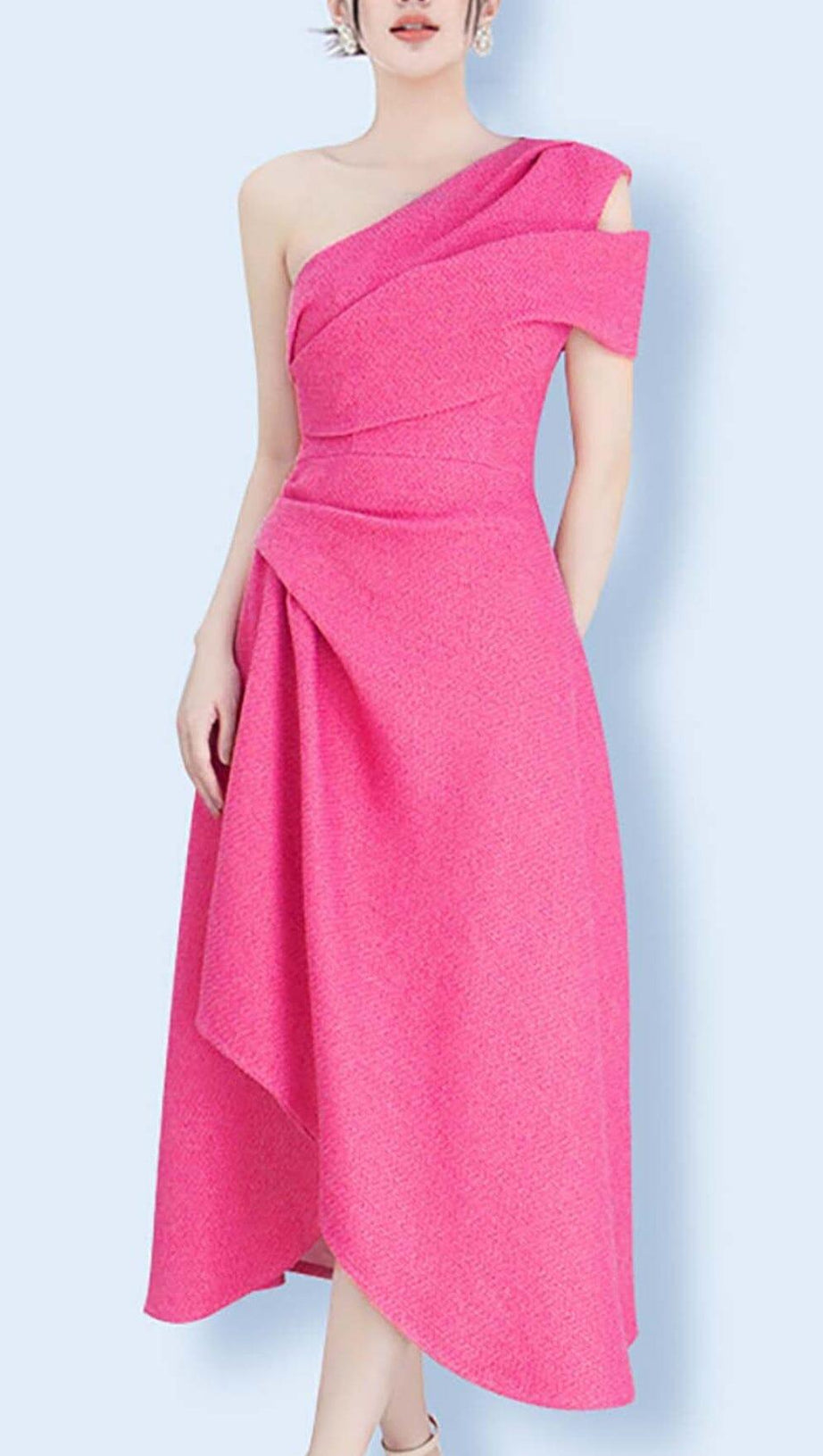 IRREGULAR ONE-SHOULDER MIDI DRESS IN RED